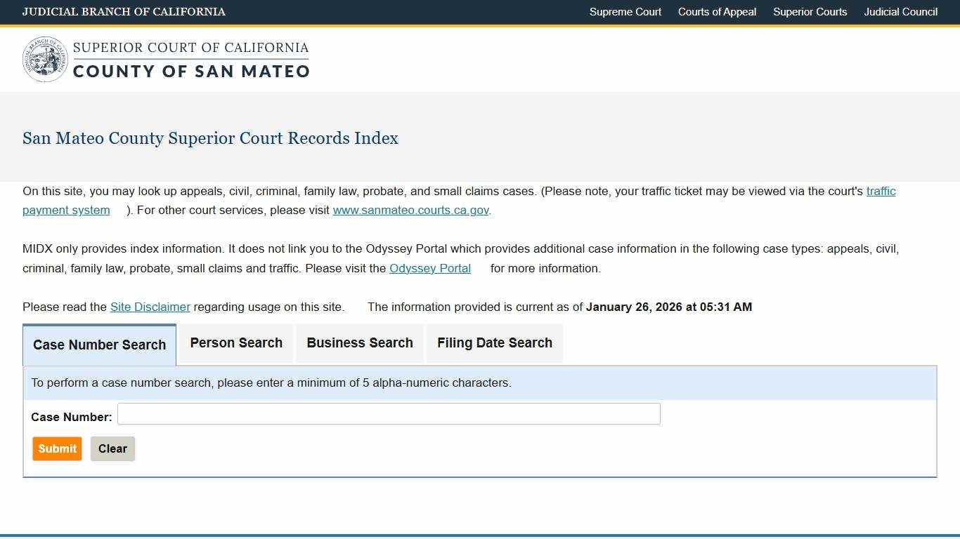 San Mateo County Superior Court Records Index San Mateo Superior Court